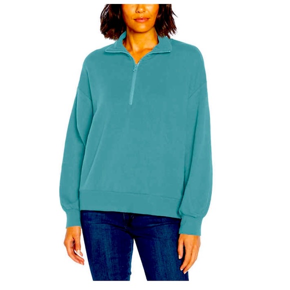 Three Dots Ladies' Quarter Zip Pullover, Nile Blue - Picture 1 of 4